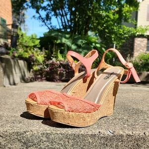 Charlotte Russe Coral Lace Wedges